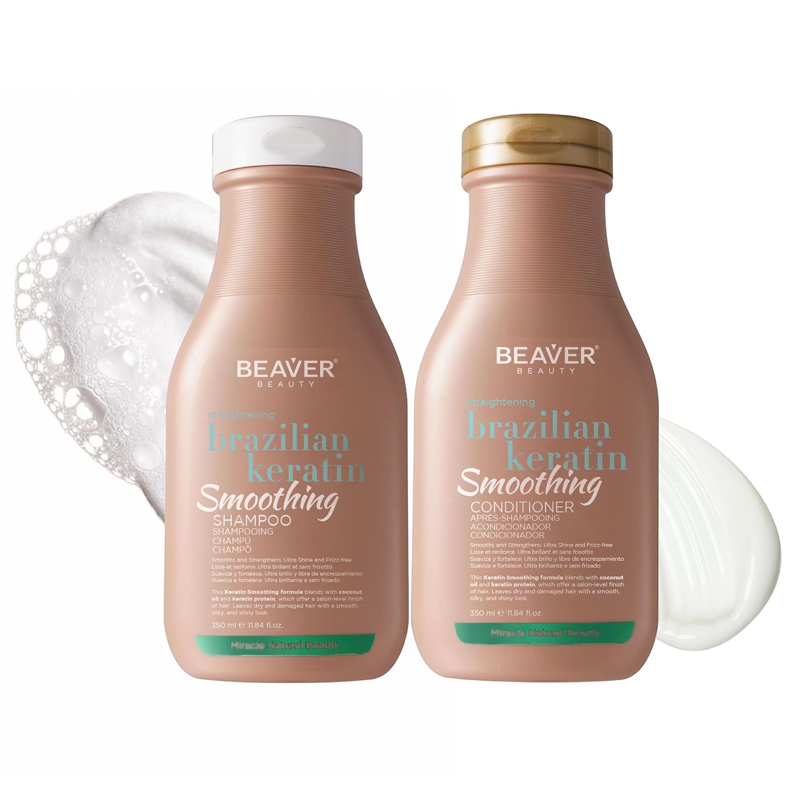BEAVER Brazilian Keratin Shampoo and Conditioner Set, Anti-Frizz, 2pcs set
