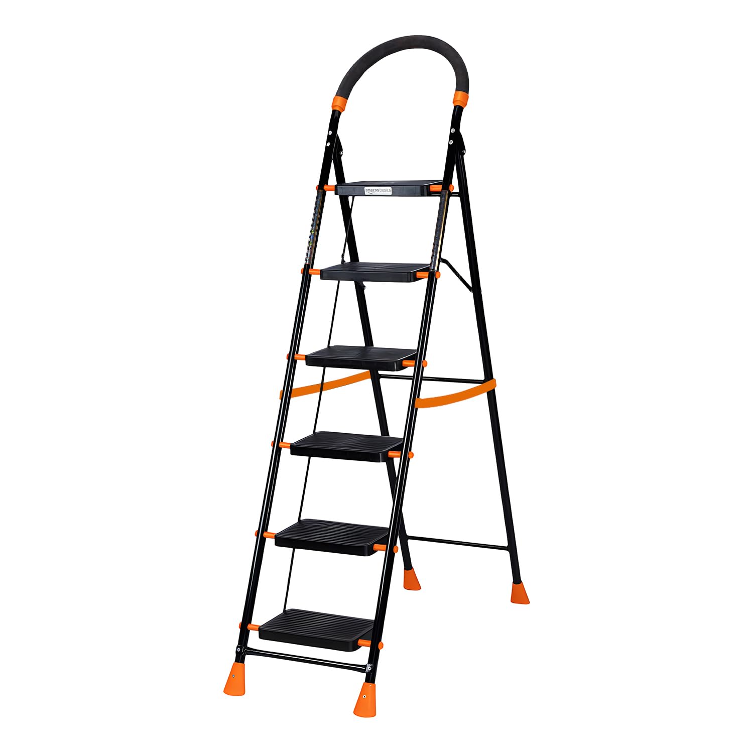 Amazon Basics Curvo-Foldable Step Ladder, Ribbed Steps, Knee Guard, Non-Marring PVC Shoes, 6 Steps (Black & Orange)-image-10