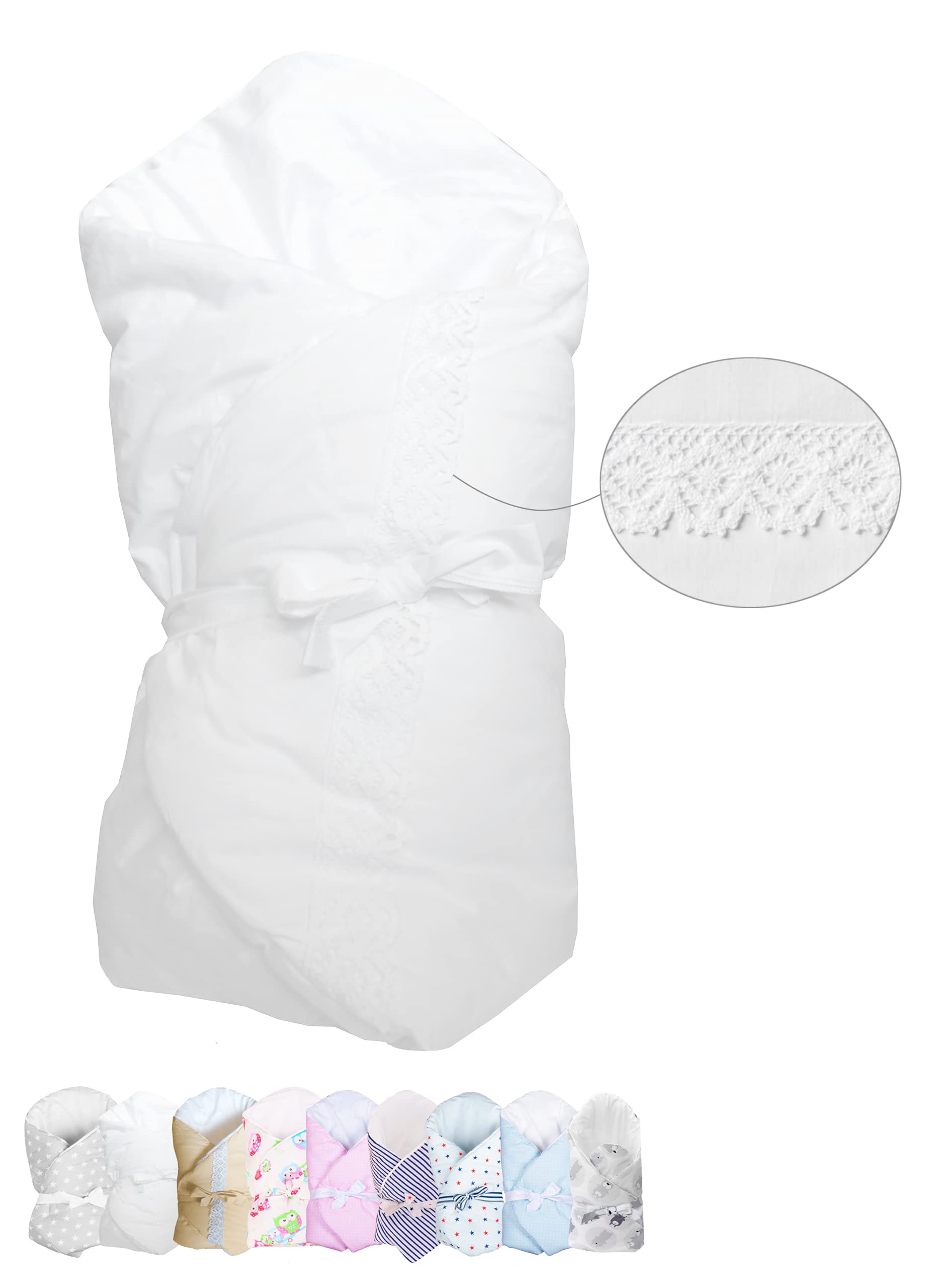 Vizaro - Rożek Becik niemowlęcy milutki otulacz - 100% Bawełna - Wyprodukowane w UE, OekoTex - Bordado Blanco