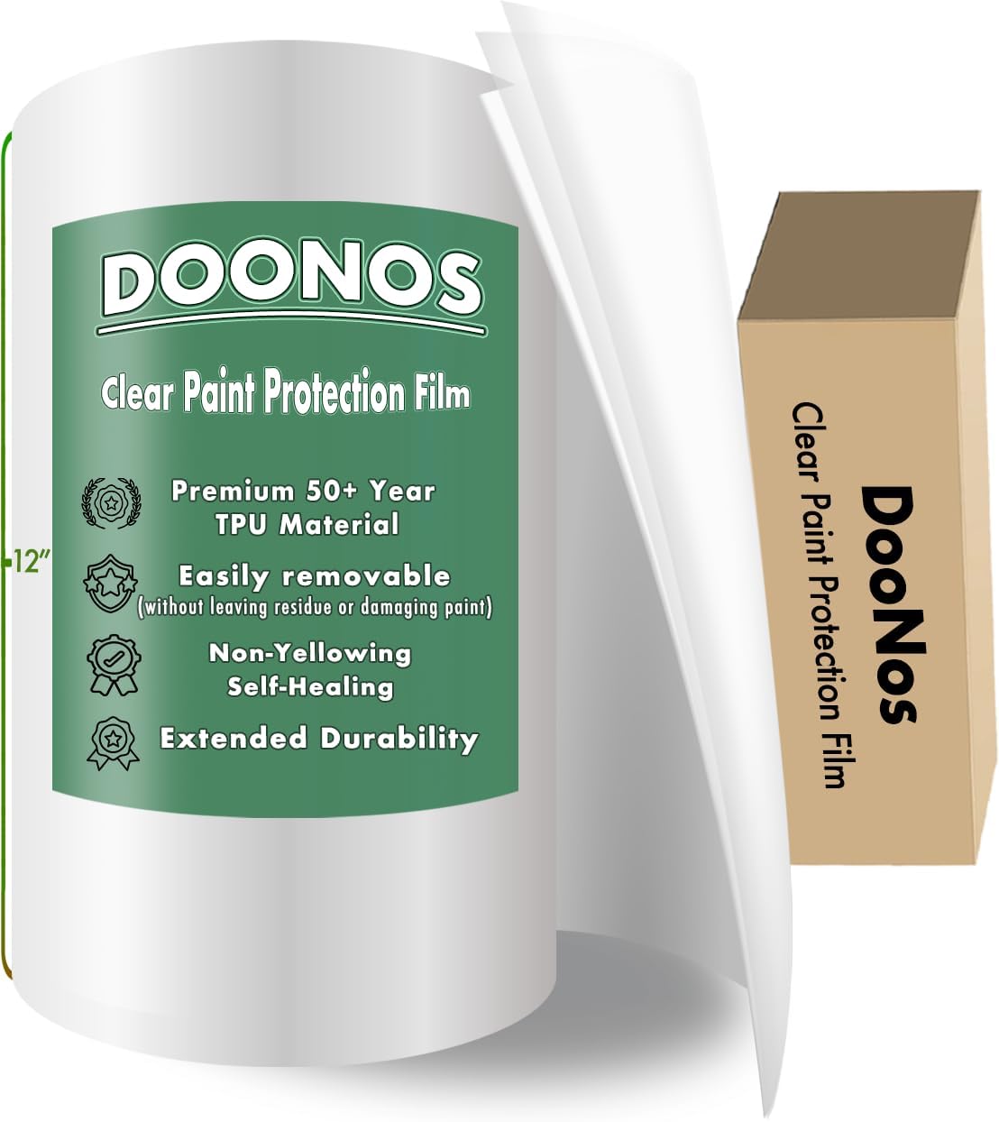 DooNos® 12" x 96" Clear Car Paint Protection Film | 8 Mil TPU Polyurethane PPF Film Roll with Installation Tools for Car, Truck, Motorcycle, Bike