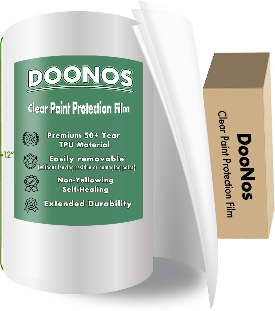 DooNos 12" x 96" Clear TPU Paint Protection Film Roll - 8 mils Thick, Glossy, Universal Fit for Cars, Trucks, Motorcycles, Bicycles