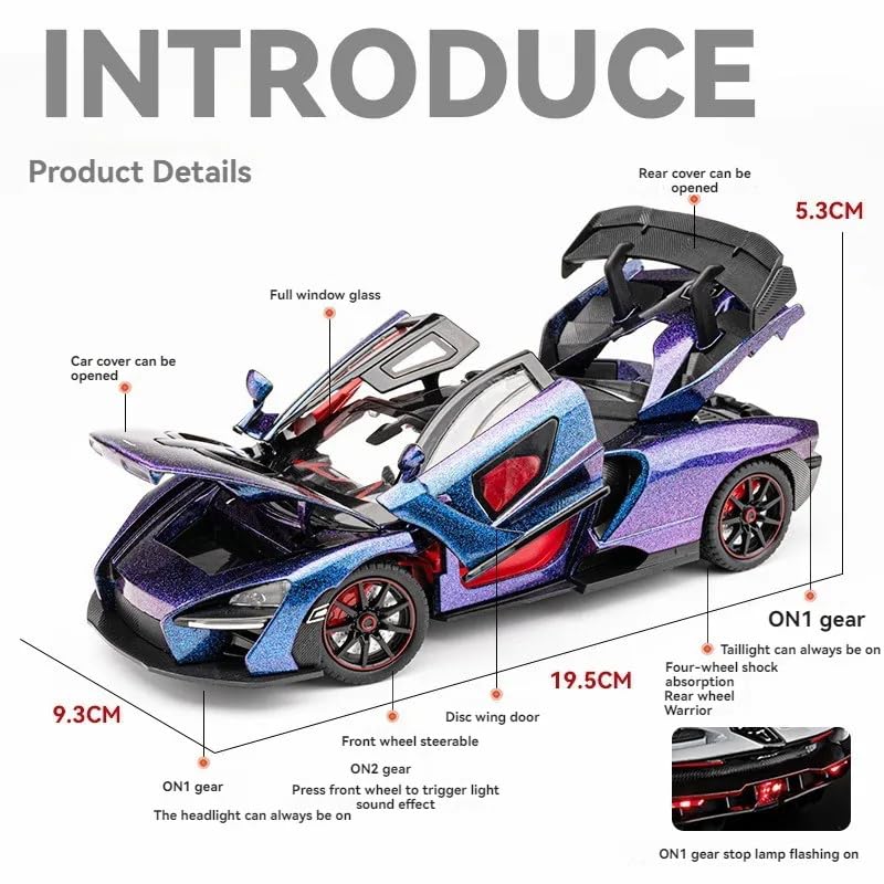 Image of Compatible for 1:24 Mclaren Senna Toy Car Model, Diecast Collectible Pull Back Model Car with Sound and Light, Toy Gift Vehicles for Adults Kids Boys Girls【Black】