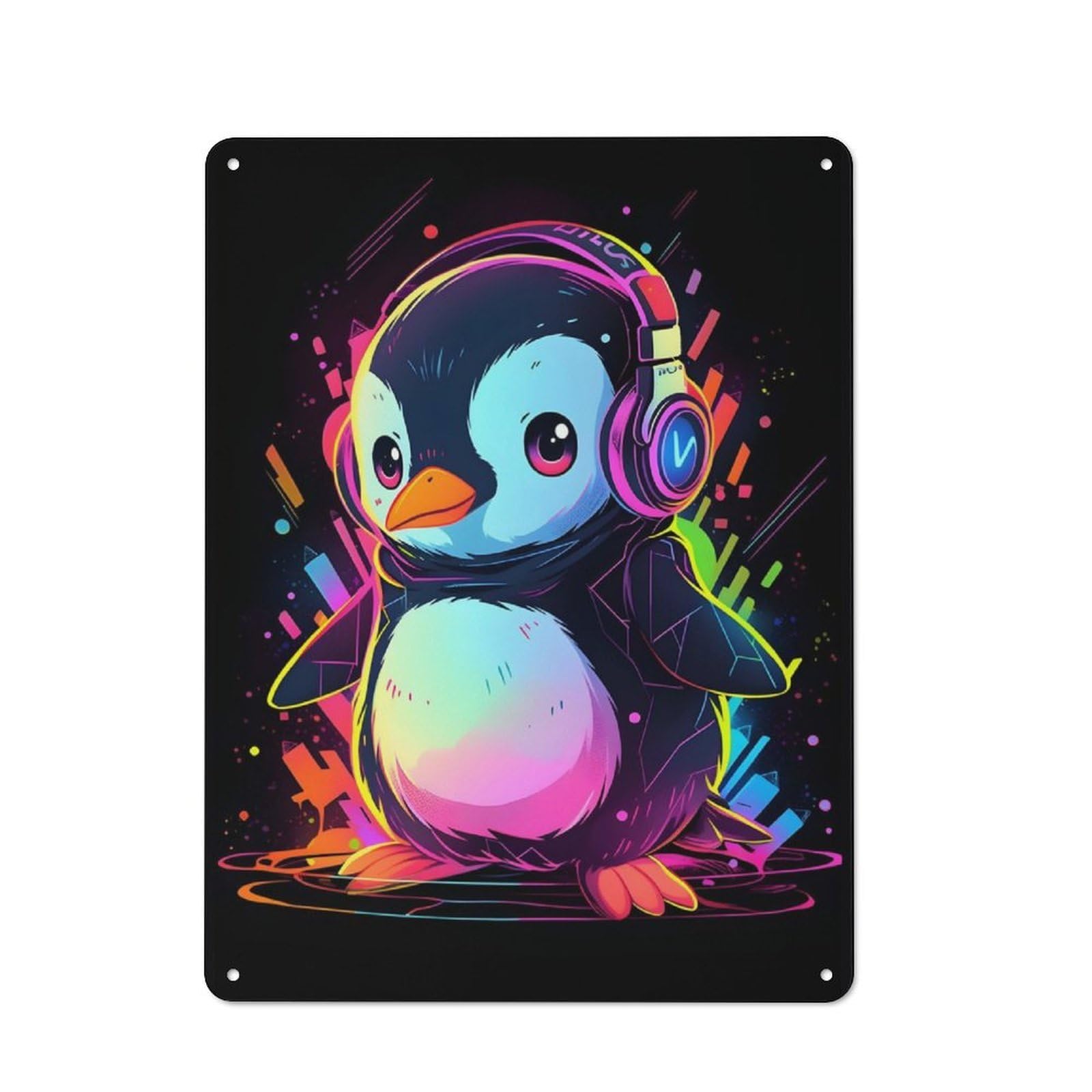 Junmoney Colorful Penguin Music Retro Printed Metal Sign 40X30cm For Garage Or Workshop, For Garage, Workshop And Man Cave Decoration