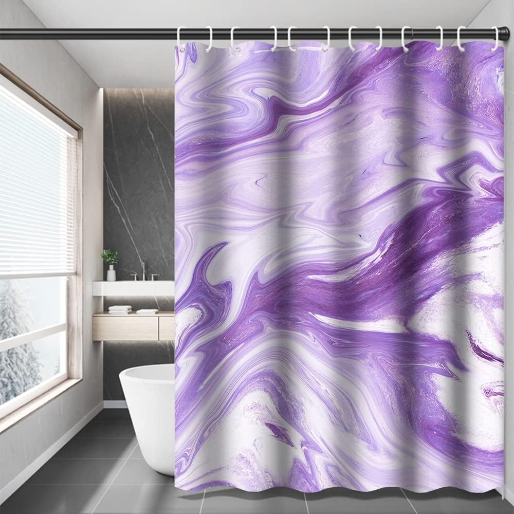 Purple Marble Shower Curtain Abstract Lavender Pattern Elegant Texture Bath Curtain for Bathroom Decor Modern Luxury Art Waterproof Fabric Shower Curtain Set with Hooks, 72x84 Inch