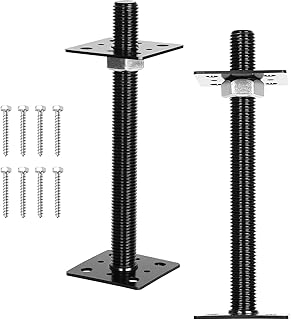 2x Höhenverstellbarer Pfostenträger | 80x80x250mm Schwarz | Feuerverzinkter Stützenfuß | Bodenplatte zum Aufschrauben für Carport, Pergola, Zaun