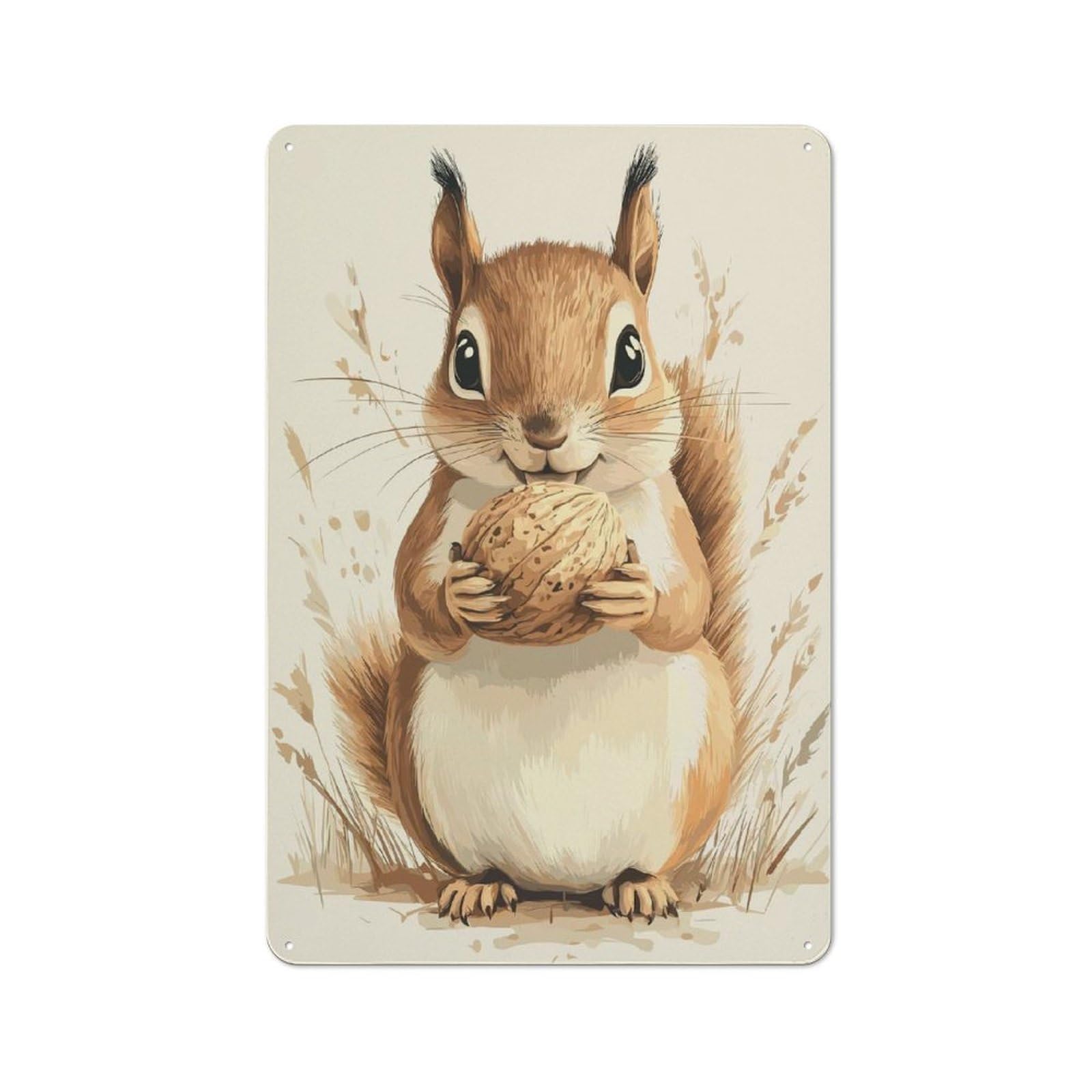 Junmoney Style-8 For Hobby Room Or Studio, Cute Squirrel With Nut Illustration Retro-Style Tin Sign 30X20cm, For Room Styling Across Hobby Rooms And Studios