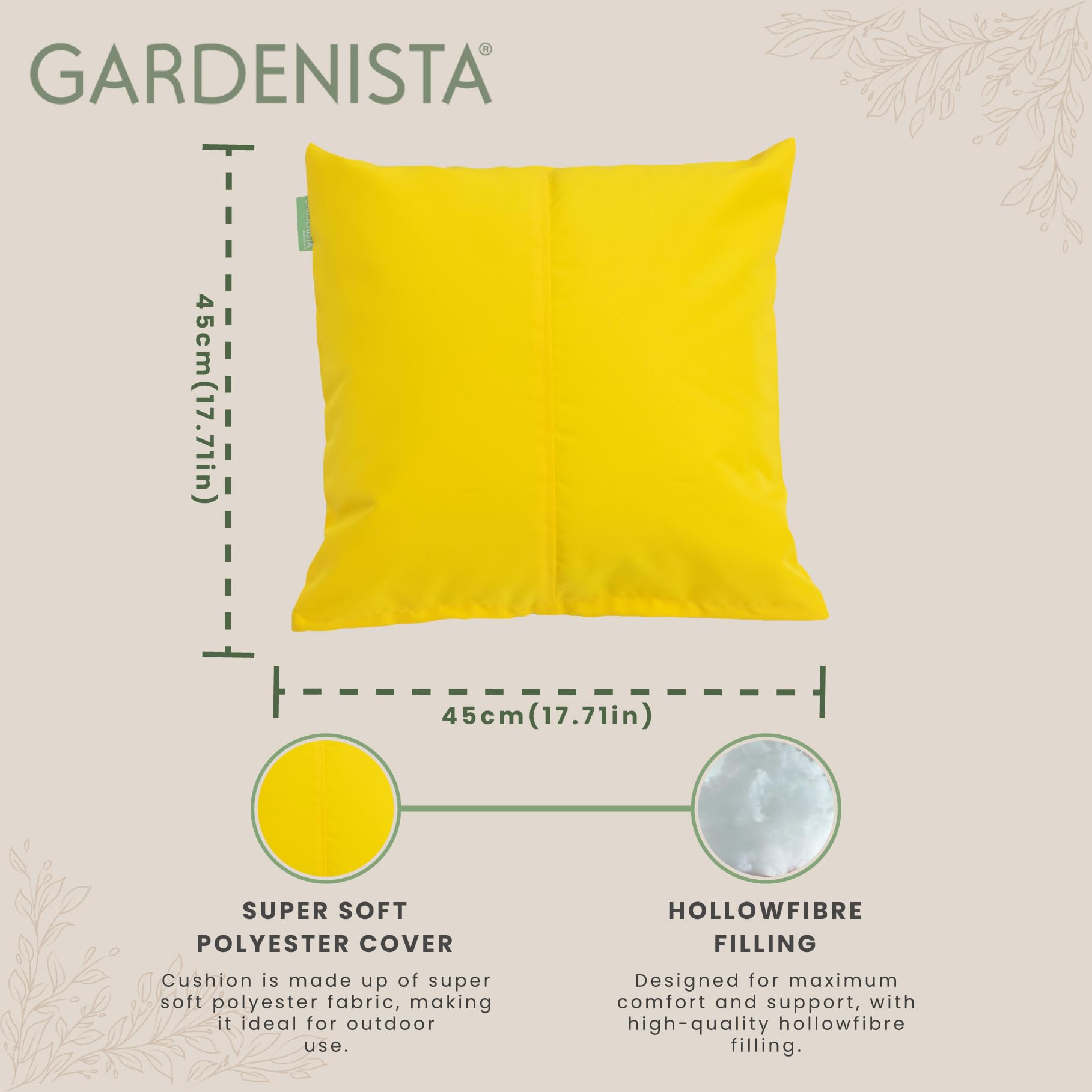Gardenista Large Garden Scatter Cushion | Water Resistant Hollowfibre Filled Outdoor Seating Furniture Pillow | Great for Patio Rattan Chairs | Comfy & Lightweight (1, Yellow) - 2