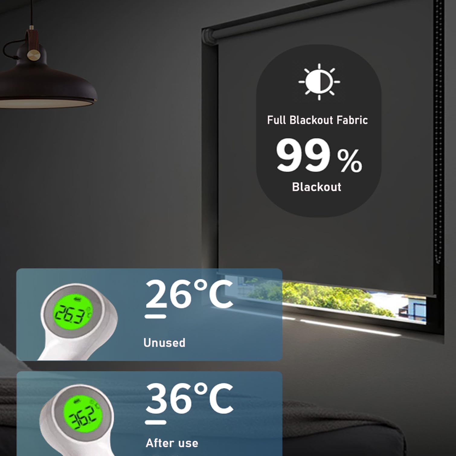 Estor Enrollable Sin Taladrar,Cortinas Opaco,Tela Poliéster Gris Oscuro,Persiana Térmica Blackout para Ventanas de Interior con Caden,Personalizadas,Ancho x Alto（55W x 140H cm）