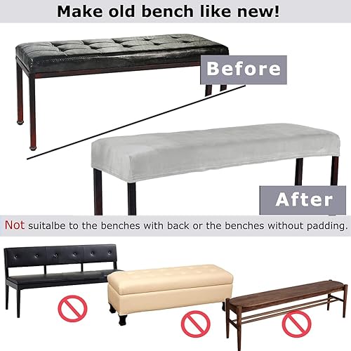 Miniatura 4 de SINOSSO Funda de terciopelo suave para banco de dormitorio, (48 a 62 pulgadas) de largo x (15 a 20 pulgadas) de ancho, protector tapizado