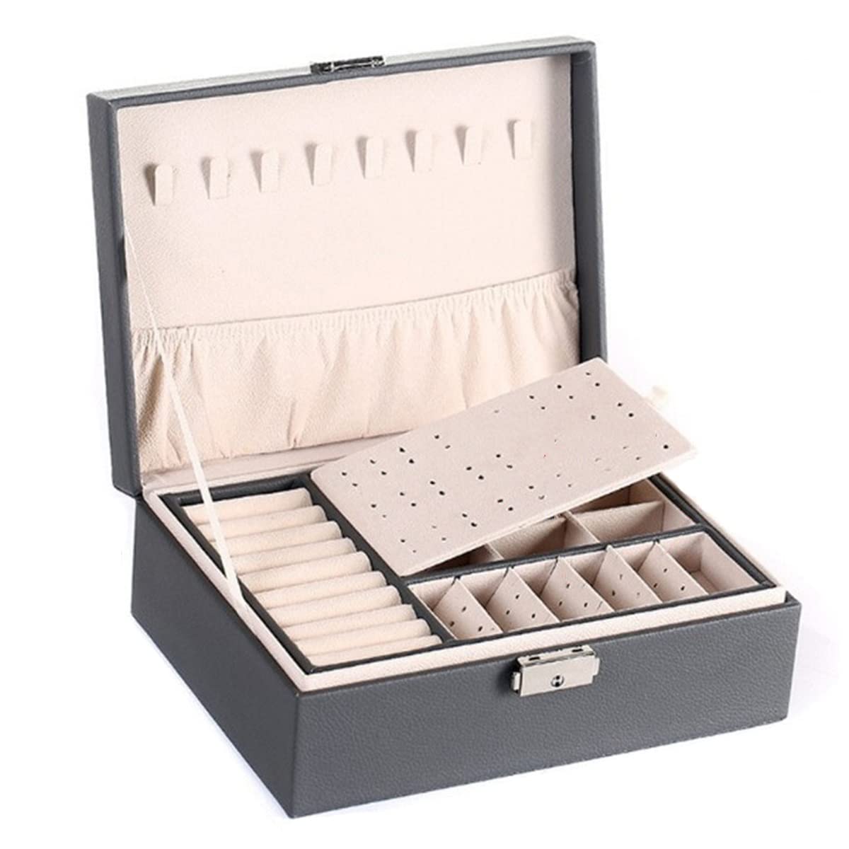 ZTBH Portagioie organizzatore Organizzatore di Gioielli Multifunzione in Pelle da Viaggio Regalo per Ragazze (Color : Grey)