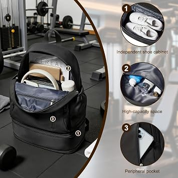 FARYODI Sports Backpack with Shoe Compartment and Wet Pocket, Unisex, Waterproof Leisure Backpack, Sports Backpack, Portable Travel Backpack, Foldable Hand Luggage Backpack, for Swimming, Yoga, Gym