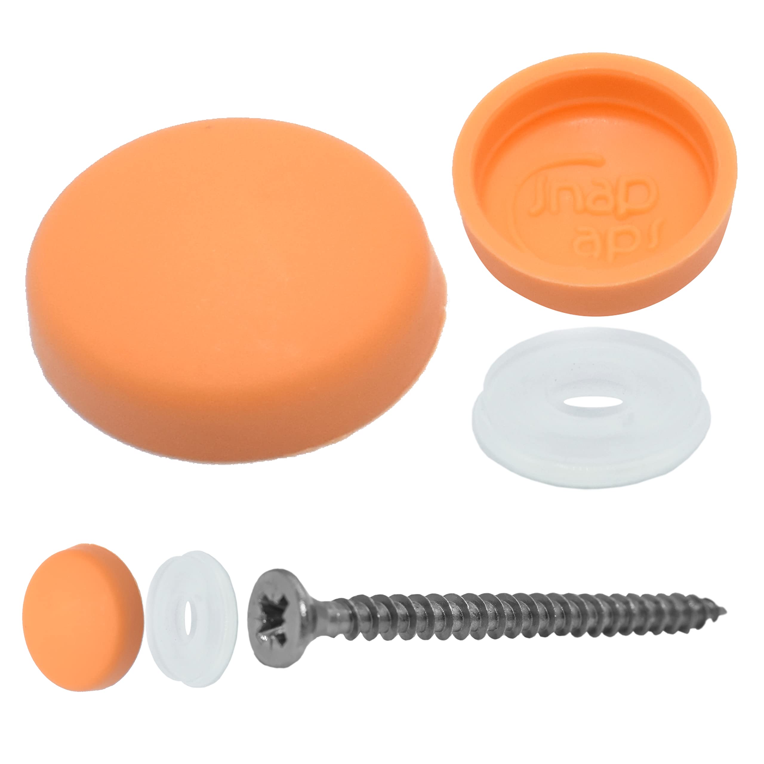 Snap-On Two Piece Dome Screw Cover Caps - Pack of 50 Small Matt Caps & Bases : Orange