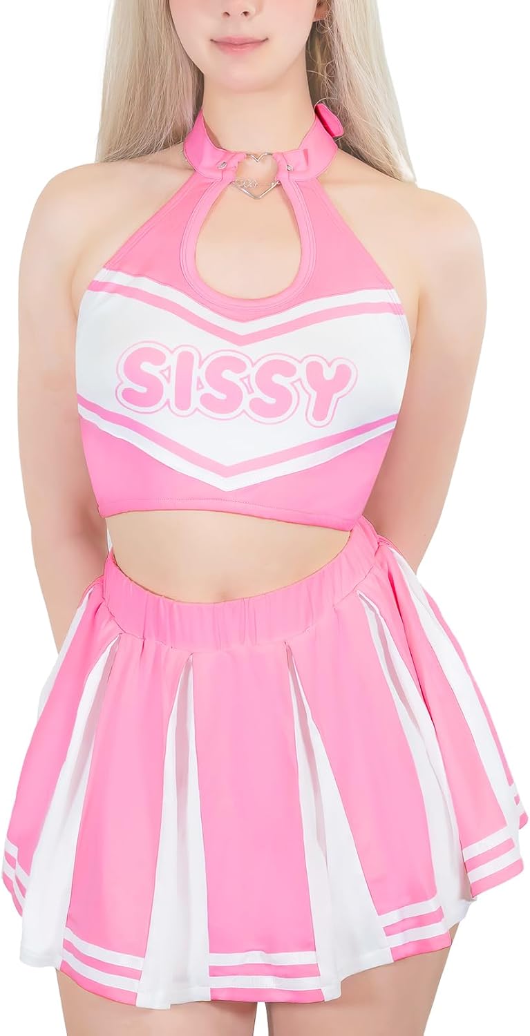 Littleforbig Unisex Heartbreaker Collared Sleepwear Lingerie Loungewear Sissy Game Day Cheerleader Skirt Set 2 Pieces - Image 4