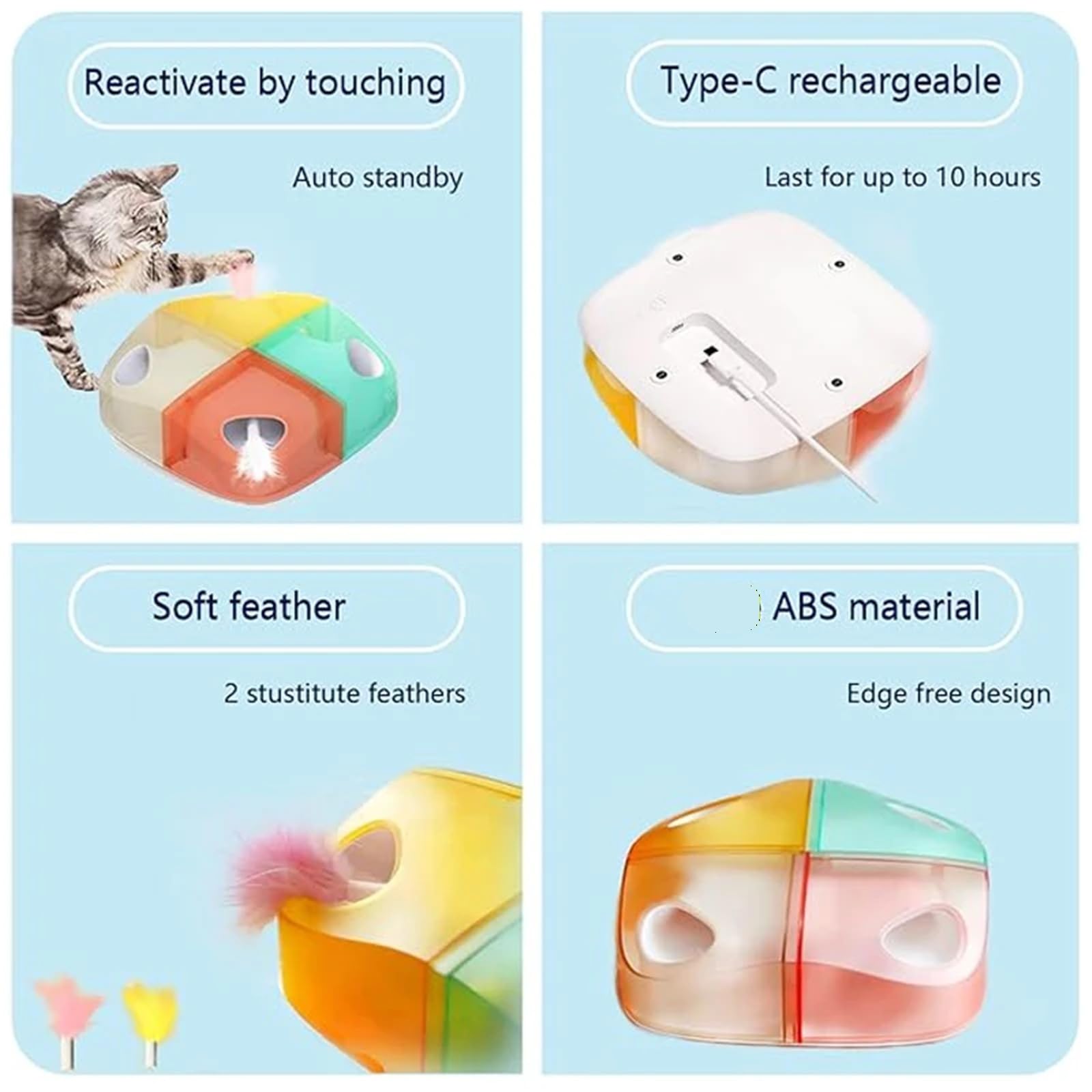 Juguete interactivo de entrenamiento de captura para gatos, sensor inteligente de carga USB con plumas reemplazables