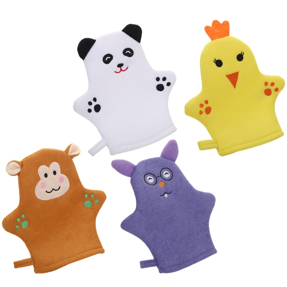 MAGICLULU Guantes de Baño Espumosos para, 4 Piezas Formas de Animales, Manoplas Exfoliantes para Ducha, Cuidado de Piel Infantil