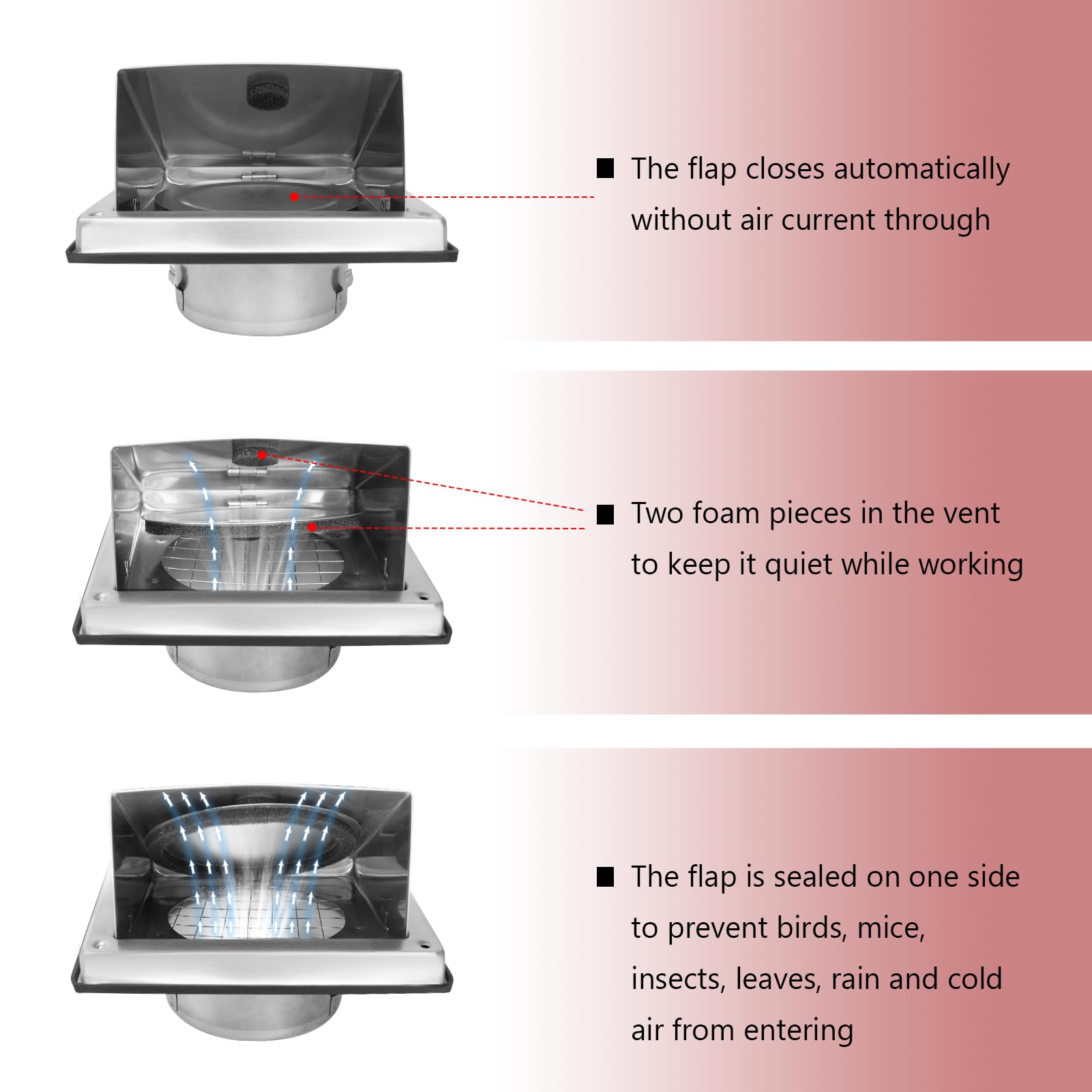 WeCooper 100mm 4 Inch Cowled External Wall Louvre Grille 304 Stainless Steel Extractor Fan Outside Air Vent with Removable Cover and Bird Screen Mesh - Image 4