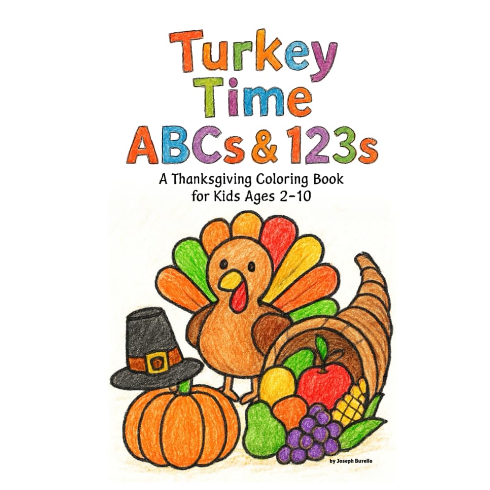 Turkey Time ABCs & 123s: A Thanksgiving Coloring Book for Kids Ages 2-10