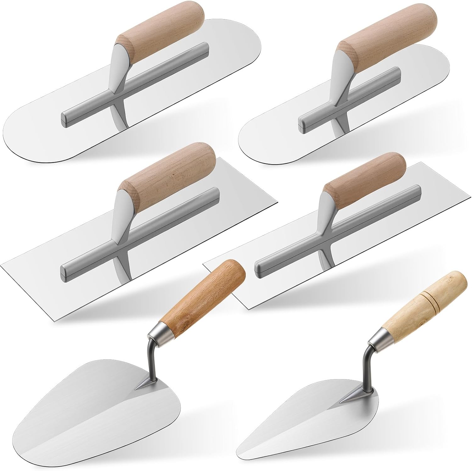 SiliFine 6 Pieces Concrete & Trowel Masonry Hand Tool Set, 8" 10" 14" Flat Finishing and Pool Trowel, 6" Pointing & Gauging Tool Set with Lightweight Wooden Handle for Drywall Asphalt Plasterboard