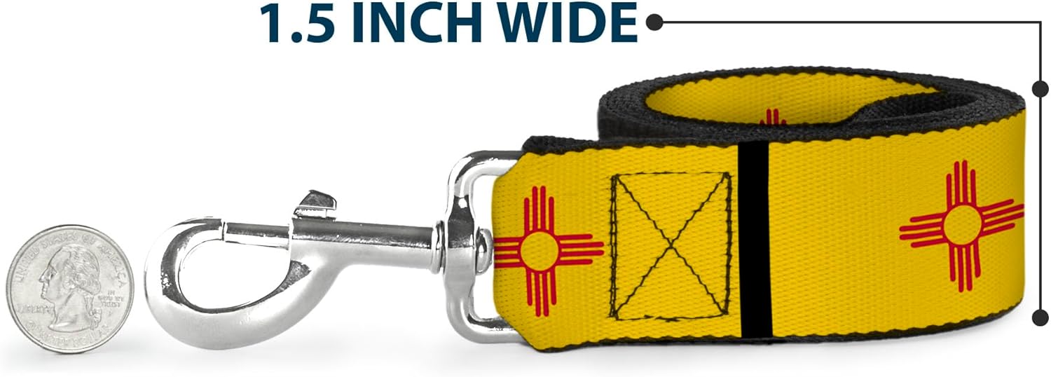 Dog Leash New Mexico Flag Black 6 Feet Long 1.0 Inch Wide