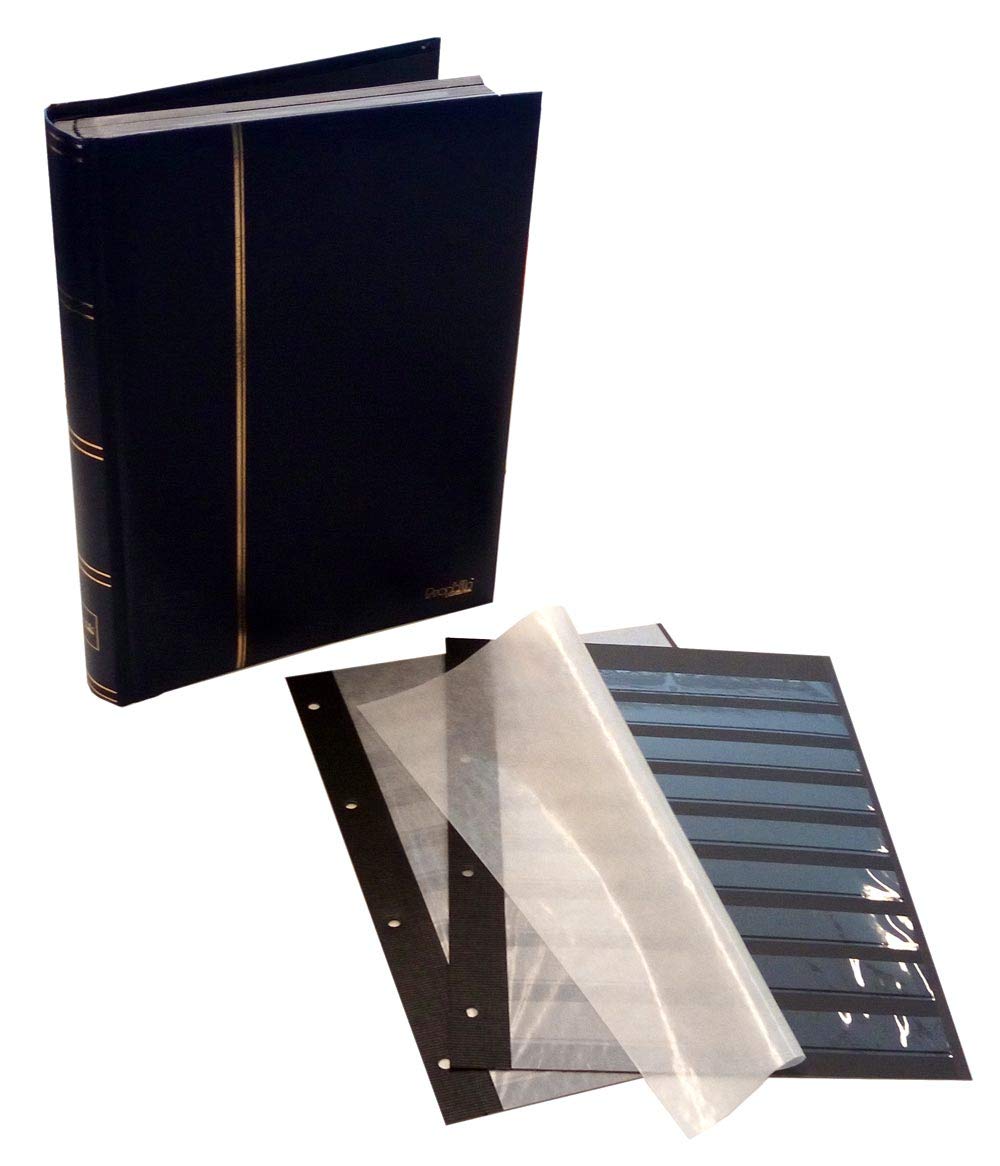 Prophila stamp album (new) 64 black sides, padded blue cover