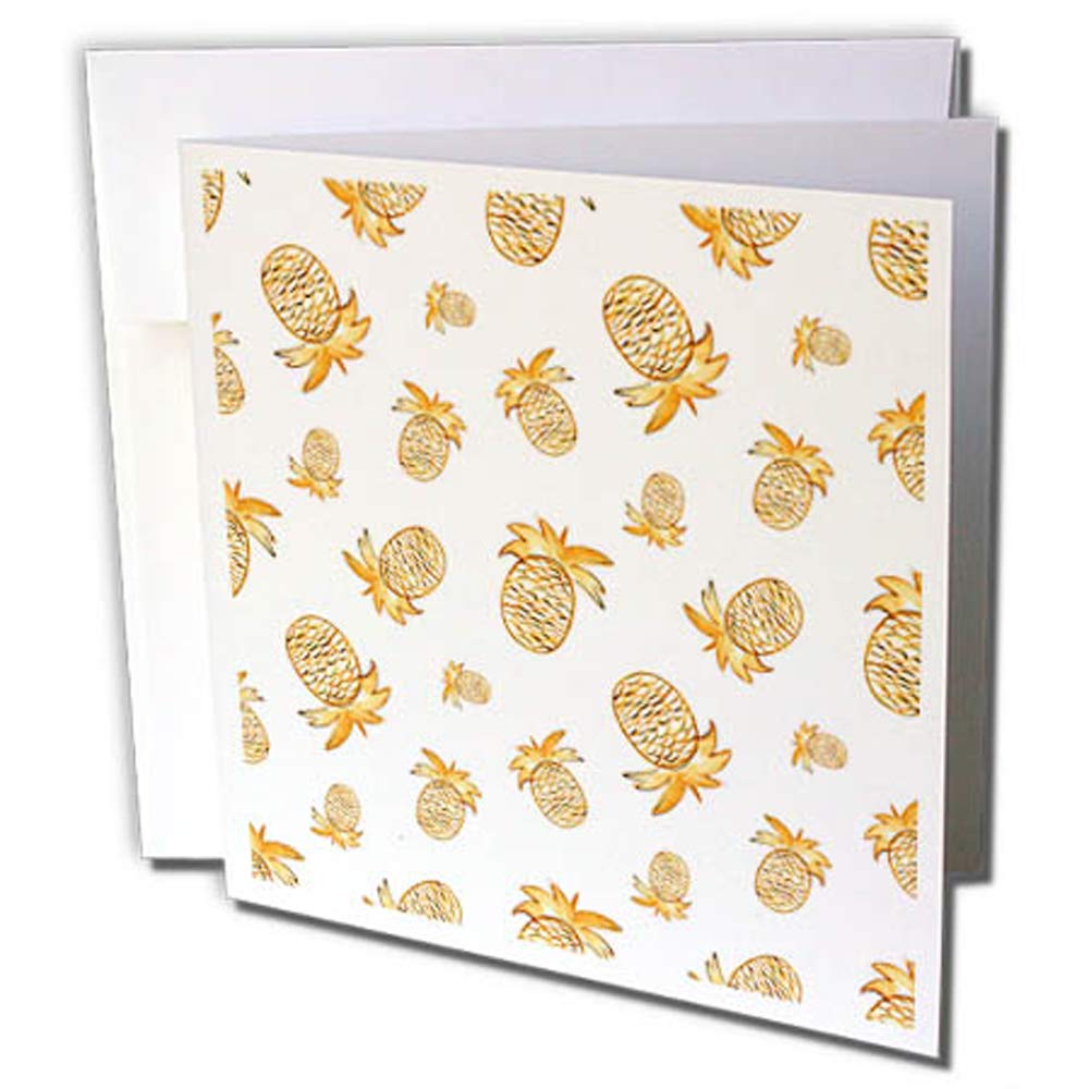 3dRose gc_263488_2 6 x 6-Inch "Orange Pineapple Pattern" Greeting Card (Set of 12)