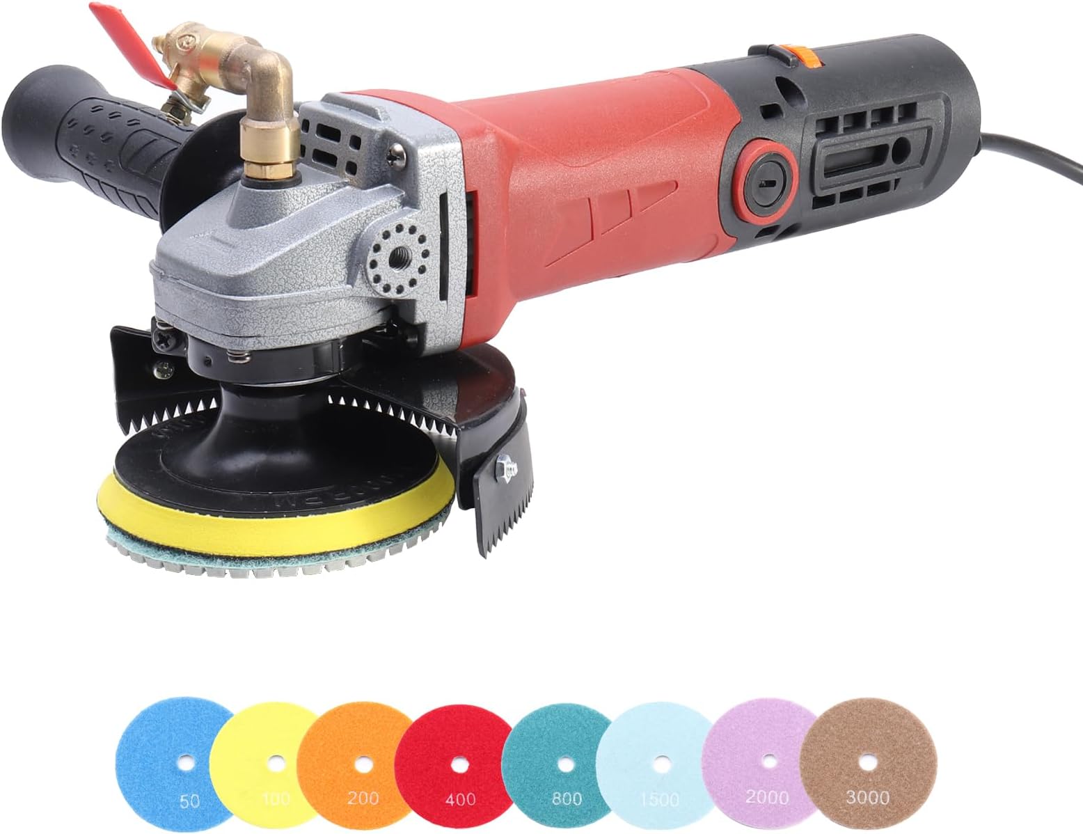 Wet Polisher, Wet Buffer Polisher for Stone, 900W Adjustable Speed Concrete Polisher, Stone Polisher with 8 Packs Wet Polishing Pads from 50-3000 for Granite / Marble / Concrete / Metal