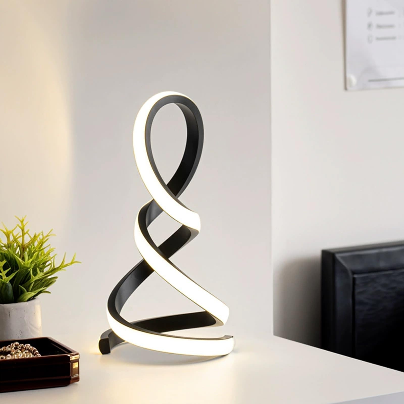 Jadssox Lampa Biurkowa LED Spiralna Czarna Liniowa Lampa Stołowa, Nowoczesne Małe Lampki Nocne Do Salonu Sypialnia Nocne Biuro, 3W 3 Tryb Kolorów Oprawa Oświetleniowa Na Szafkę Nocną