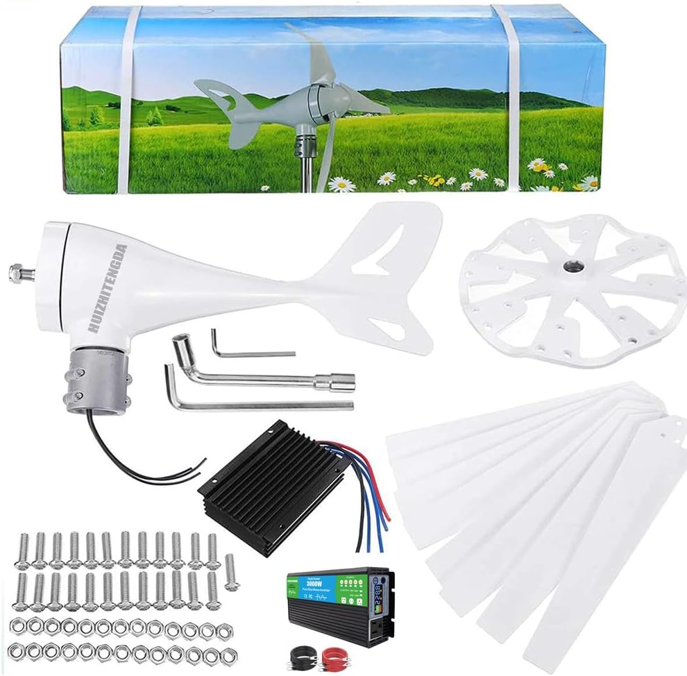 48v,1000W-3000W Horizontal Wind Turbine Generator, Low Speed Power Generator 48V 220V Wind Turbine with Inverter Homeuse for Cabins Or Home