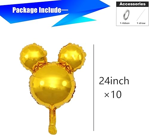 Miniatura 7 de 10 globos negros de mylar de Mickey Mouse de 24 pulgadas, globos de decoración de fiesta de cumpleaños de Mickey Mouse, suministros de fiesta de