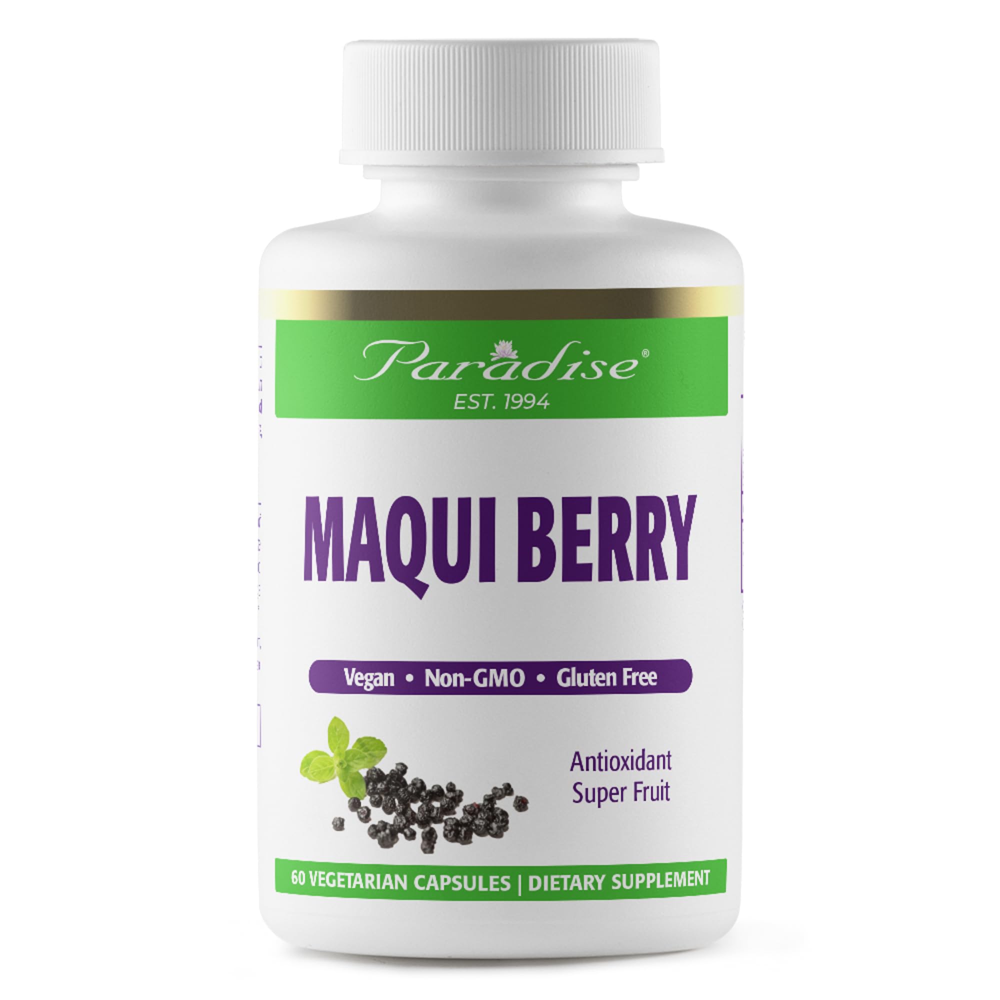Paradise Herbs, Organic Maqui Berry Extract, 400 mg, Fresh, Freeze-Dried Concentrate for Superior Potency, Non-GMO, Vegan, 60 Capsules