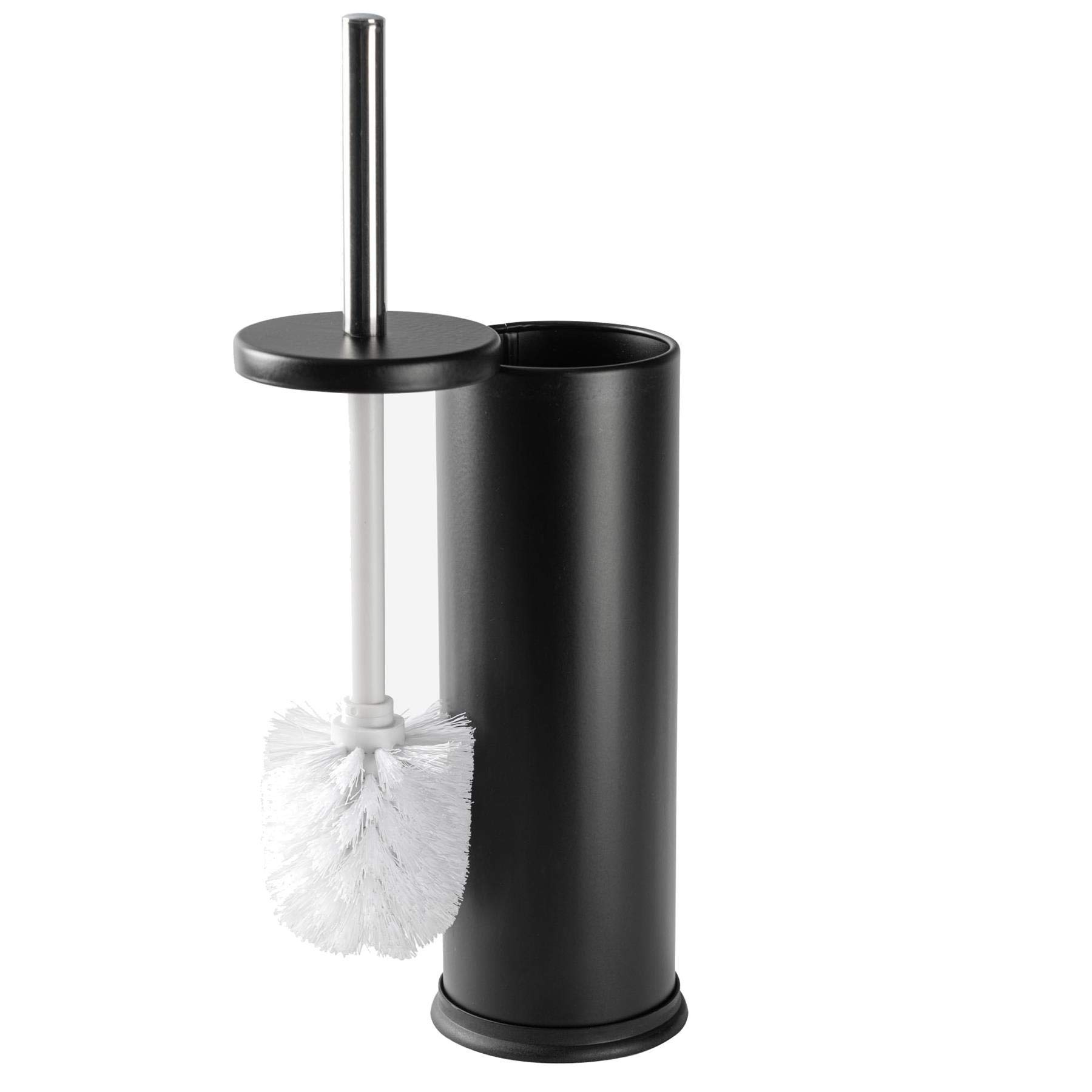 Brosse de nettoyage WC à tête ronde en acier inoxydable avec poignée en métal Noir