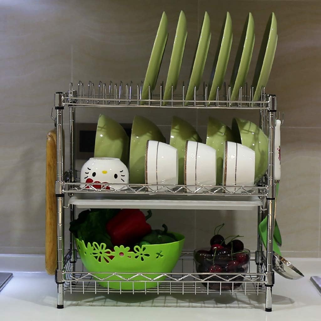 3-Layer Stainless Steel Dish Rack Drain Rack Kitchen Rack 45 25 45cm,Layer Spacing Can Be Adjusted
