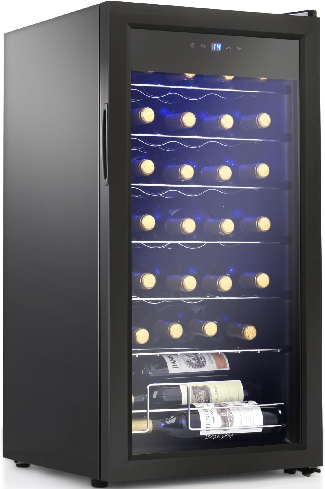 Display4top 28 Bottles Wine Fridge, Wine Cooler,Wine refrigerator,Digital Touch Screen Controls,black [Energy Class G]