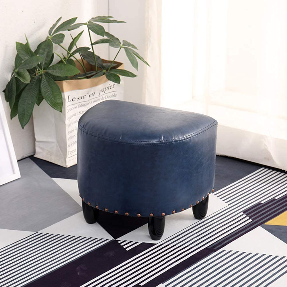 Pouf en bois massif et similicuir marron cube repose-pieds de salon 40x32x33cm