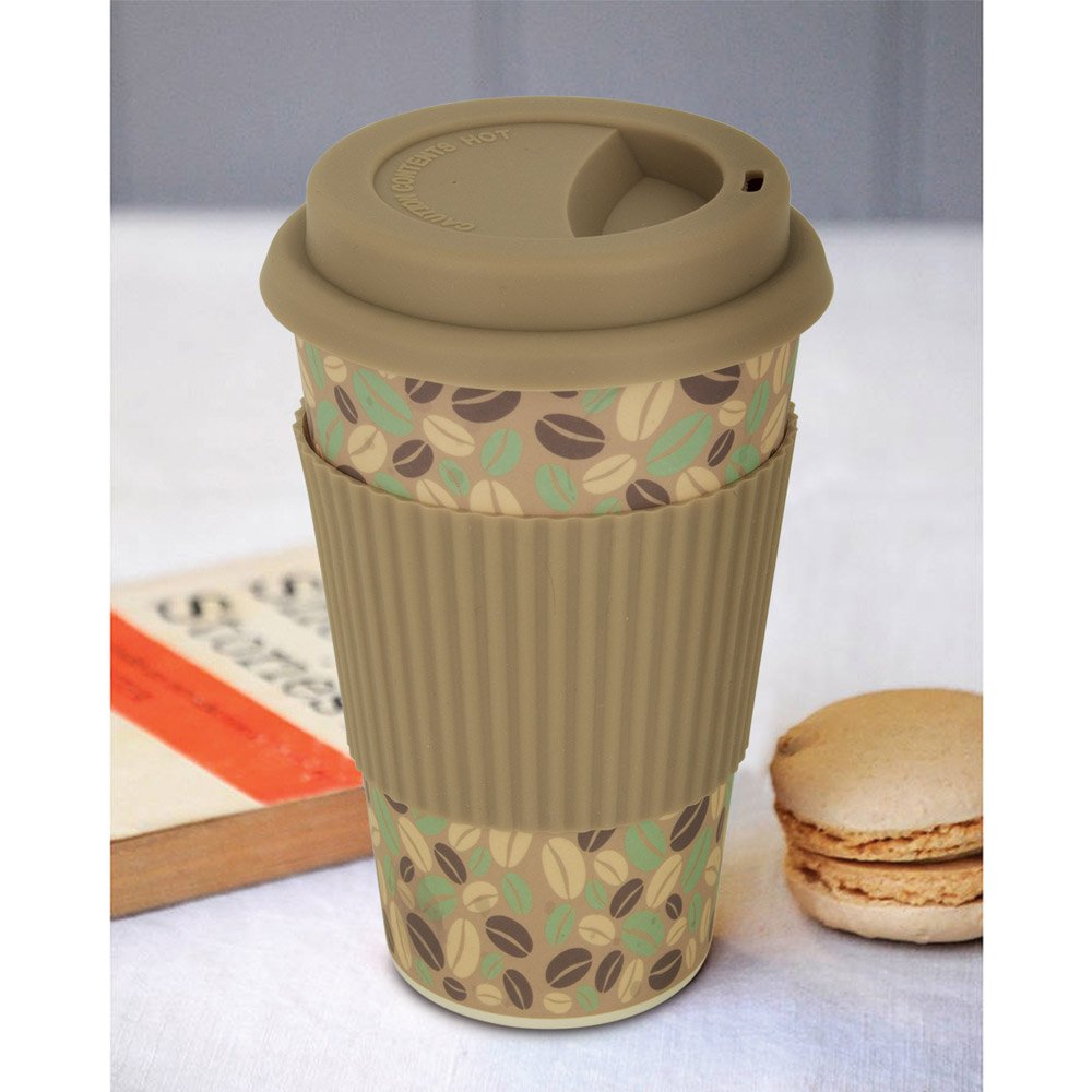 Freelance Bamboo Fibre Eco Travel Mug, 400ml, Coffee Color - Coffee Mugs with Silicon Lid & Sleeve - Eco-Friendly Sustainable Bamboo Fiber Cup for Hot/Cold Drinks - Ideal for Travel, Office, Home Use