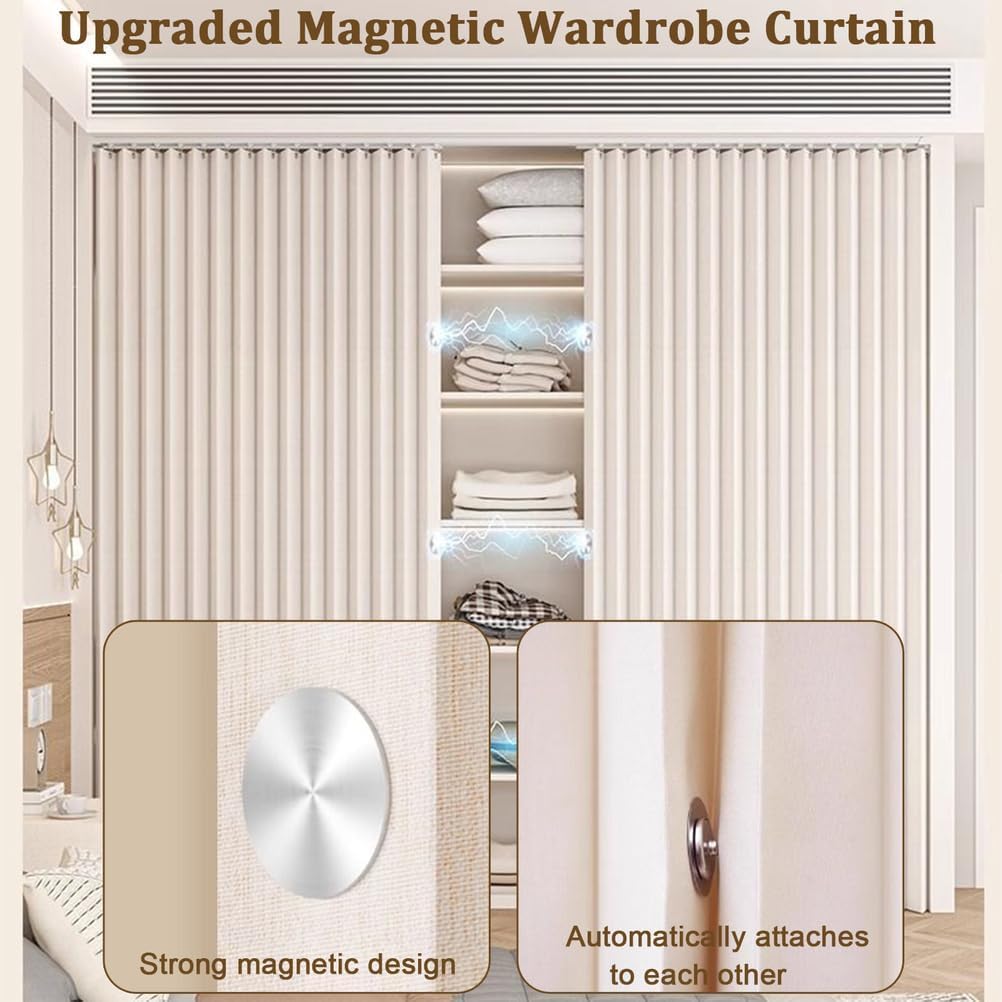 Rideau De Placard Coulissant Magnétique,Rideau De Penderie Imperméable Et Pliable (Protection Contre Le Froid Et La Poussière) pour étagères Ouvertes — avec Rail,H2,Track W300/Curtain H240cm
