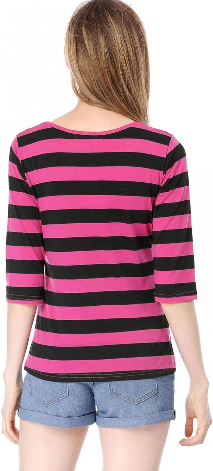 Allegra K Women's Elbow Sleeves Top Round Neck Slim Fit Basic Tee Casual Printed T-Shirt - Image 6