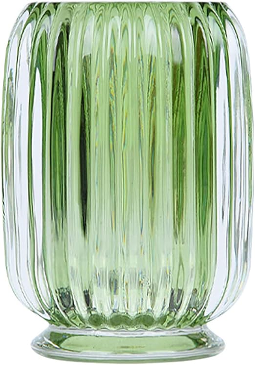 DASITON Makeup Brush holder Organizer,Crystal Cosmetic Makeup Brush Glass Brushes Storage Holder, Vintage Make Up Brush Cup striped vase(Green)
