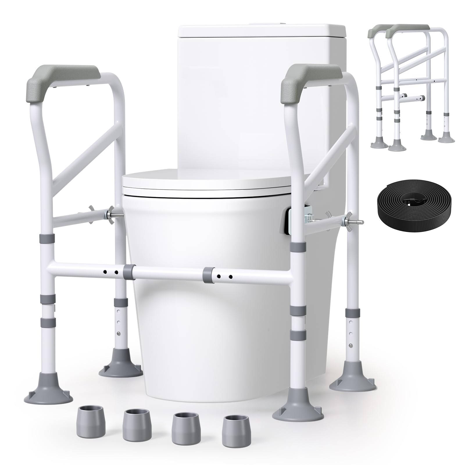 Barre di sicurezza per WC 150 kg/300 libbre, barre per WC regolabili in larghezza e altezza, telaio per WC con grandi ventose, per anziani, disabili e portatori di handicap