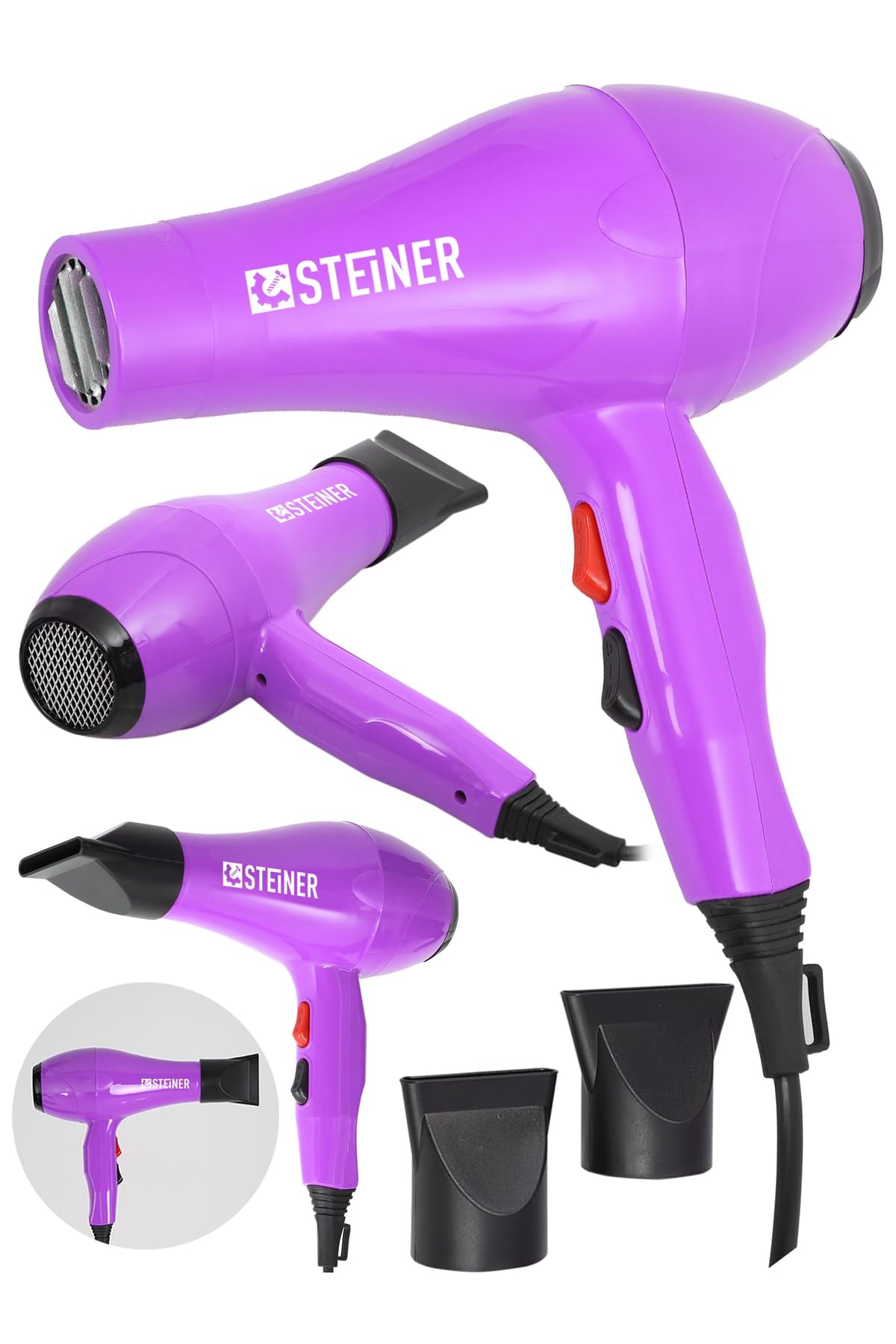 Steiner Alman 3800 Watt Profesyonel Saç Kurutma Makinesi Fön Makinesi Ac Motor Ms-9001 Pembe + 2 Adet Başlık