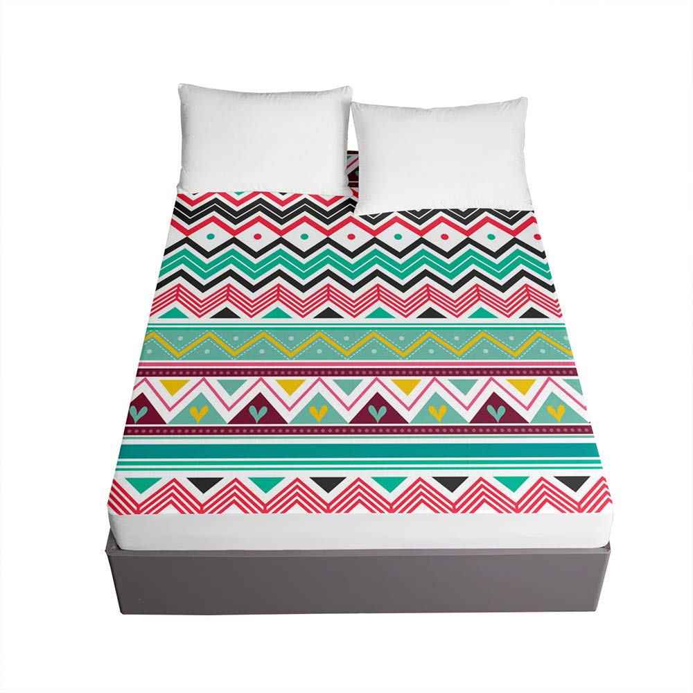 Drap housse boheme 160x200x30 cm en microfibre vert lac Chickw1