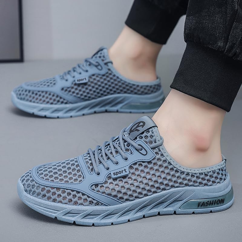 Men's Solid Colour Woven Breathable Slip on Mule Shoes, Comfy Non Slip Casual Soft Sole Slippers, Outdoor Walking Shoes for Summer2