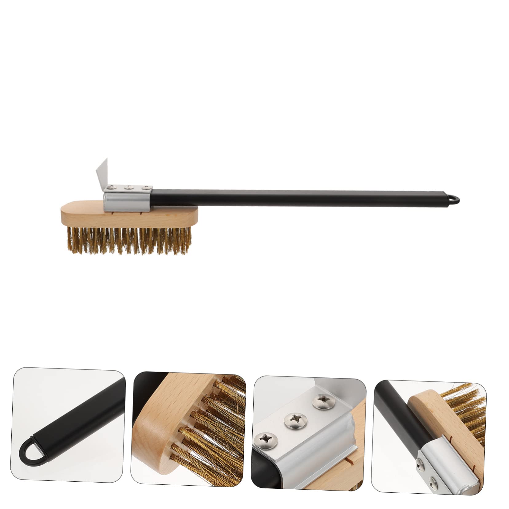 Cepillo para Limpieza Herramienta Multifuncional Alambre de Cobre y Mango de Madera de 40cm para Barbacoa en Cocina y Parrilla