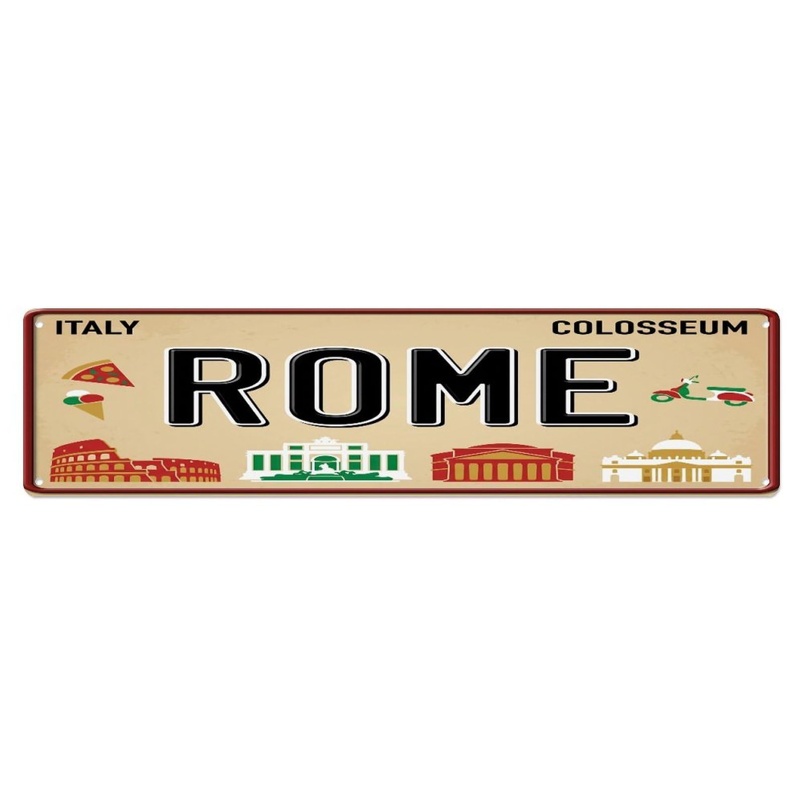 Tgrcjimh Style Metal Tin Sign Vintage Travel Rome Italy Colosseum Pizza