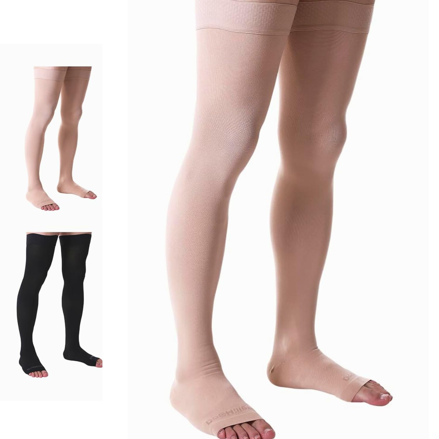 Doc Miller Thigh High Compression Socks - Open Toe, 20-30mmHg for Varicose Veins, Calf, Leg & Ankle Support, Pregnancy & Maternity Stockings, Small to Plus Size