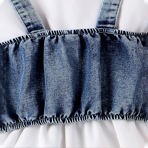 Girl's Sundresses Summer Lapel Short Sleeve Solid Color Shirt Dress with Denim Vest4