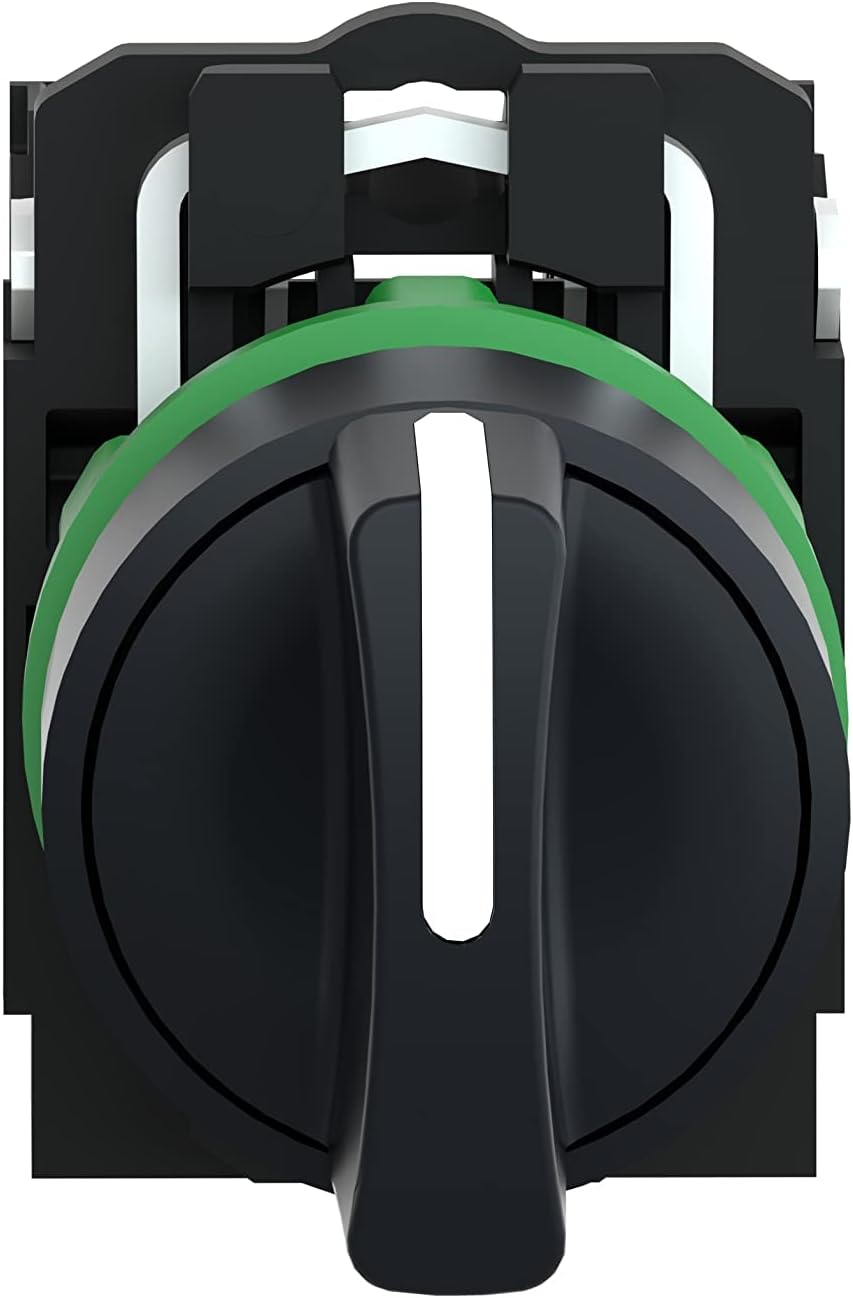 Schneider Electric XB5AD33 Harmony XB5 Selector Switch for Industrial Machinery with Plastic Bezel, 3 Positions, Stay Put Operation, 2 NO