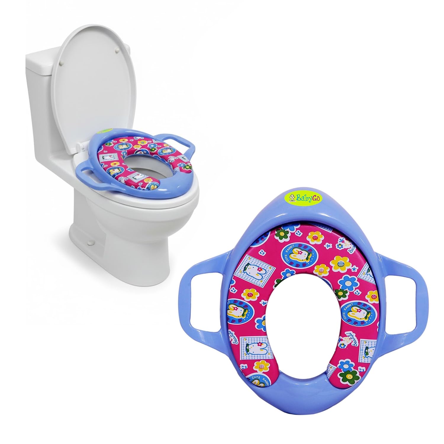 BabyGo Cushioned Potty Seat, Toilet Seat with Handle for Kids (Blue)