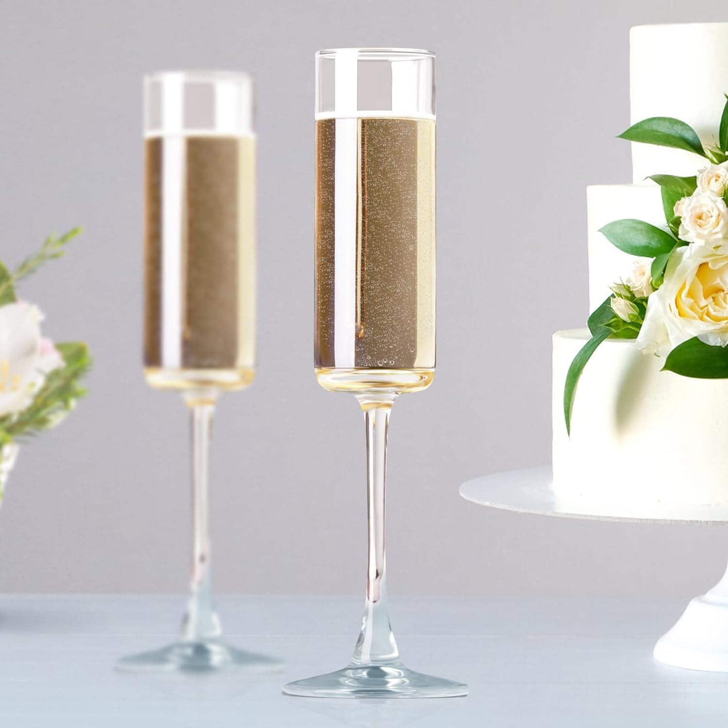 BINZO Champagne Flute Glasses, Set of 6, 180 ml, Premium Beautiful Tall Stemware Glass for Drinking Sparkling Wine, Champagnes, Cocktails, Gift, Bar, Home Use (6) 2