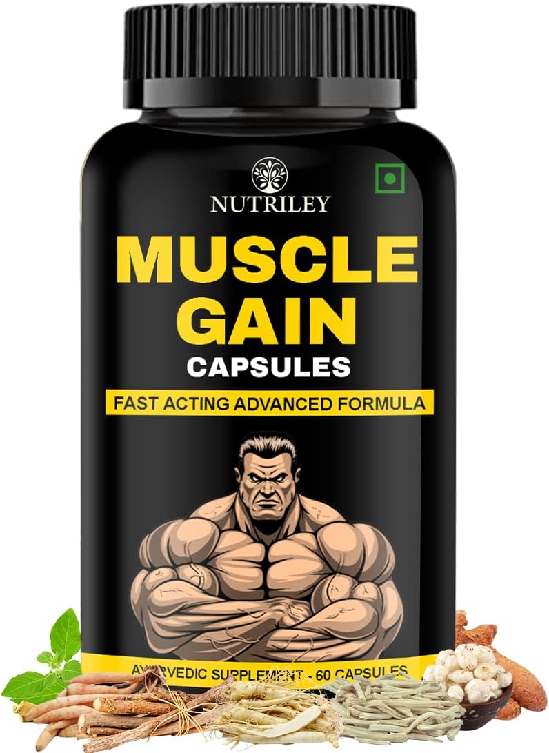 Nutriley Muscle Gainer Protein Supplement Powder, Energy & Stamina Support 60 Capsules (Pack of 1)
